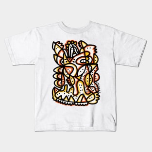 Yellow Orange Graffiti Line Art Creature Kids T-Shirt